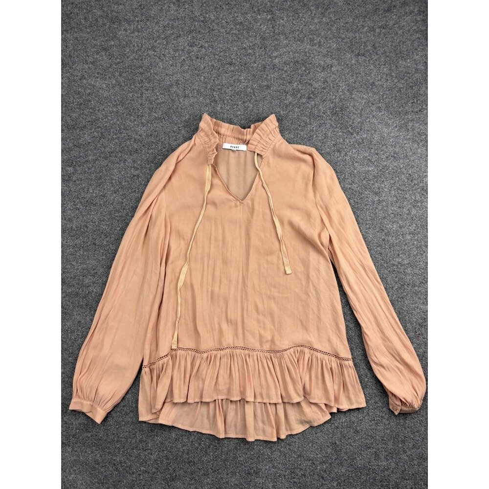RO & DE Blouse Womens Small Pink‎ Ruffle Hem Long Sleeve Peasant Boho Top